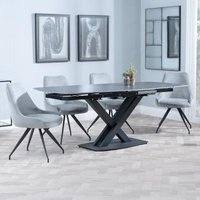Product photograph of Arctic Black Ceramic Swivel Top Extending Dining Set - Arctic Grey Velvet Fabric Swivel Dining Chair from Choice Furniture Superstore