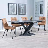 Product photograph of Arctic Black Ceramic Swivel Top Extending Dining Set - Corona Brown Fabric Dining Chair from Choice Furniture Superstore