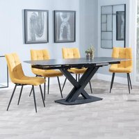 Product photograph of Arctic Black Ceramic Swivel Top Extending Dining Set - Corona Yellow Fabric Dining Chair from Choice Furniture Superstore