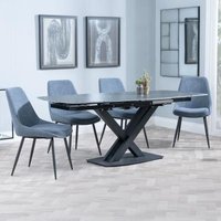Product photograph of Arctic Black Ceramic Swivel Top Extending Dining Set - Darwin Dark Grey Fabric Dining Chair from Choice Furniture Superstore