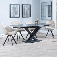 Product photograph of Arctic Black Ceramic Swivel Top Extending Dining Set - Ion Beige Velvet Fabric Swivel Dining Chair from Choice Furniture Superstore