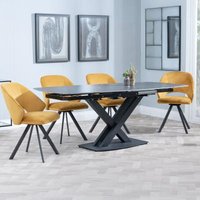 Product photograph of Arctic Black Ceramic Swivel Top Extending Dining Set - Ion Mustard Velvet Fabric Swivel Dining Chair from Choice Furniture Superstore