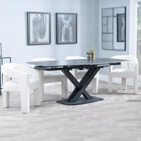 Product photograph of Arctic Black Ceramic Swivel Top Extending Dining Set - Kiefer Cream Boucle Fabric Dining Chair from Choice Furniture Superstore