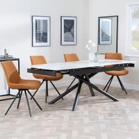Product photograph of Apollo White Ceramic Extending Dining Set - Boden Orange Fabric Swivel Dining Chair from Choice Furniture Superstore