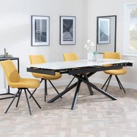 Product photograph of Apollo White Ceramic Extending Dining Set - Boden Yellow Fabric Swivel Dining Chair from Choice Furniture Superstore