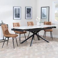 Product photograph of Apollo White Ceramic Extending Dining Set - Corona Brown Fabric Dining Chair from Choice Furniture Superstore