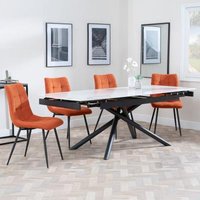 Product photograph of Apollo White Ceramic Extending Dining Set - Corona Orange Fabric Dining Chair from Choice Furniture Superstore