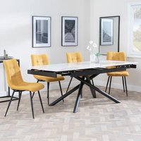 Product photograph of Apollo White Ceramic Extending Dining Set - Corona Yellow Fabric Dining Chair from Choice Furniture Superstore