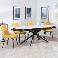 Product photograph of Apollo White Ceramic Extending Dining Set - Darwin Yellow Fabric Dining Chair from Choice Furniture Superstore