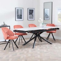 Product photograph of Apollo White Ceramic Extending Dining Set - Ion Orange Velvet Fabric Swivel Dining Chair from Choice Furniture Superstore