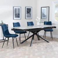 Product photograph of Apollo Grey Ceramic Extending Dining Set - Corona Blue Fabric Dining Chair from Choice Furniture Superstore