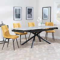 Product photograph of Apollo Grey Ceramic Extending Dining Set - Corona Yellow Fabric Dining Chair from Choice Furniture Superstore