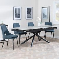 Product photograph of Apollo Grey Ceramic Extending Dining Set - Peyton Blue Fabric Dining Chair from Choice Furniture Superstore