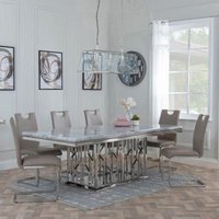 Product photograph of Vortex Grey Marble And Chrome Dining Set - Bianco Beige Faux Leather Dining Chair from Choice Furniture Superstore