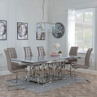 Product photograph of Vortex Grey Marble And Chrome Dining Set - Jamison Beige Faux Leather Dining Chair from Choice Furniture Superstore
