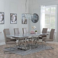 Product photograph of Vortex Grey Marble And Chrome Dining Set - Roma Beige Faux Leather Dining Chair from Choice Furniture Superstore