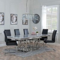 Product photograph of Vortex Grey Marble And Chrome Dining Set - Roma Black Faux Leather Dining Chair from Choice Furniture Superstore