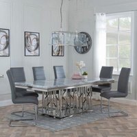 Product photograph of Vortex Grey Marble And Chrome Dining Set - Roma Grey Faux Leather Dining Chair from Choice Furniture Superstore