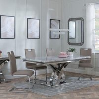 Product photograph of Lisbon Grey Marble And Chrome Dining Set - Bianco Beige Faux Leather Dining Chair from Choice Furniture Superstore
