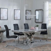Product photograph of Lisbon Grey Marble And Chrome Dining Set - Jamison Black Faux Leather Dining Chair from Choice Furniture Superstore