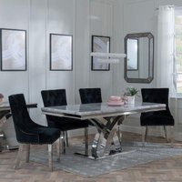 Product photograph of Lisbon Grey Marble And Chrome Dining Set - Knocker Back Black Velvet Fabric Dining Chair With Chrome Legs from Choice Furniture Superstore