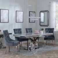 Product photograph of Lisbon Grey Marble And Chrome Dining Set - Knocker Back Grey Velvet Fabric Dining Chair With Chrome Legs from Choice Furniture Superstore