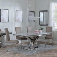 Product photograph of Lisbon Grey Marble And Chrome Dining Set - Roma Beige Faux Leather Dining Chair from Choice Furniture Superstore