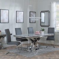 Product photograph of Lisbon Grey Marble And Chrome Dining Set - Roma Grey Faux Leather Dining Chair from Choice Furniture Superstore
