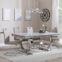 Product photograph of Glacier Grey Marble And Chrome Dining Set - Bianco Beige Faux Leather Dining Chair from Choice Furniture Superstore