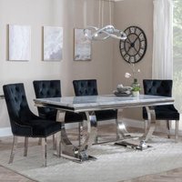 Product photograph of Glacier Grey Marble And Chrome Dining Set - Knocker Back Black Velvet Fabric Dining Chair With Chrome Legs from Choice Furniture Superstore