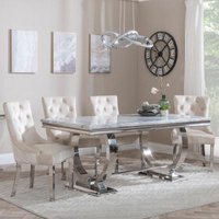 Product photograph of Glacier Grey Marble And Chrome Dining Set - Lion Knocker Back Champagne Velvet Fabric Dining Chair With Chrome Legs from Choice Furniture Superstore