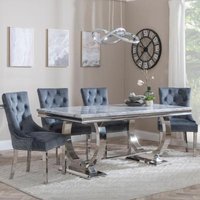 Product photograph of Glacier Grey Marble And Chrome Dining Set - Lion Knocker Back Grey Velvet Fabric Dining Chair With Chrome Legs from Choice Furniture Superstore