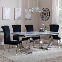 Product photograph of Glacier Grey Marble And Chrome Dining Set - Louis Black Velvet Fabric Dining Chair from Choice Furniture Superstore