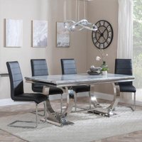 Product photograph of Glacier Grey Marble And Chrome Dining Set - Roma Black Faux Leather Dining Chair from Choice Furniture Superstore