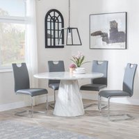 Product photograph of Carrera 4 Seater White Marble Round Dining Set - 4 Bianco Grey Faux Leather Dining Chair from Choice Furniture Superstore