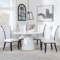 Product photograph of Carrera 4 Seater White Marble Round Dining Set - 4 Cadiz White Leather Dining Chair from Choice Furniture Superstore
