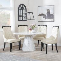 Product photograph of Carrera 4 Seater White Marble Round Dining Set - 4 Carmela Cream Leather Dining Chair from Choice Furniture Superstore