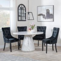 Product photograph of Carrera 4 Seater White Marble Round Dining Set - 2 Lion Knocker Back Black Velvet Fabric Dining Chair With Black Wooden Legs - Get 2 Chairs Free from Choice Furniture Superstore