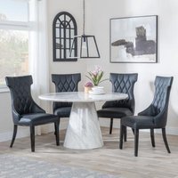 Product photograph of Carrera 4 Seater White Marble Round Dining Set - 4 Mimi Black Leather Dining Chair from Choice Furniture Superstore
