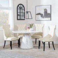 Product photograph of Carrera 4 Seater White Marble Round Dining Set - 4 Mimi Cream Leather Dining Chair from Choice Furniture Superstore