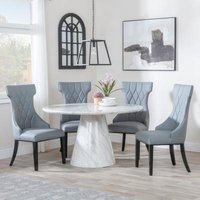 Product photograph of Carrera 4 Seater White Marble Round Dining Set - 4 Mimi Grey Leather Dining Chair from Choice Furniture Superstore