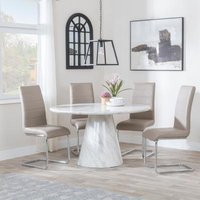 Product photograph of Carrera 4 Seater White Marble Round Dining Set - 4 Roma Beige Faux Leather Dining Chair from Choice Furniture Superstore