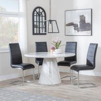 Product photograph of Carrera 4 Seater White Marble Round Dining Set - 4 Roma Black Faux Leather Dining Chair from Choice Furniture Superstore