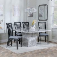 Product photograph of Turin Square Grey Marble Dining Set - Athena Black High Gloss Slatted Back Dining Chair With Grey Seat Pads from Choice Furniture Superstore