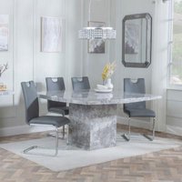 Product photograph of Turin Square Grey Marble Dining Set - Bianco Grey Faux Leather Dining Chair from Choice Furniture Superstore