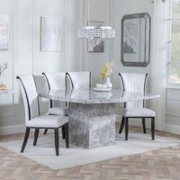 Product photograph of Turin Square Grey Marble Dining Set - Cadiz White Leather Dining Chair from Choice Furniture Superstore