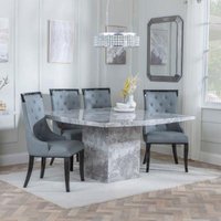 Product photograph of Turin Square Grey Marble Dining Set - Carmela Grey Leather Dining Chair from Choice Furniture Superstore
