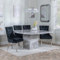Product photograph of Turin Square Grey Marble Dining Set - Knocker Back Black Velvet Fabric Dining Chair With Chrome Legs from Choice Furniture Superstore