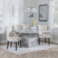 Product photograph of Turin Square Grey Marble Dining Set - Knocker Back Champagne Velvet Fabric Dining Chair With Black Wooden Legs from Choice Furniture Superstore