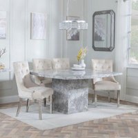 Product photograph of Turin Square Grey Marble Dining Set - Knocker Back Champagne Velvet Fabric Dining Chair With Chrome Legs from Choice Furniture Superstore